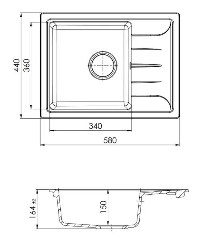 GraniteMy Smart ekstra ondiepe granietna nadgradna črna pomivalno korito 58x44cm z odcejalnikom, obrnljivo 1208957354