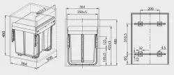 Garbi Sorter S-40-3 vgradni sistem za odpadke s 3 smetnjaki 1 x 20 in 2 x 10 litrov 1208957365