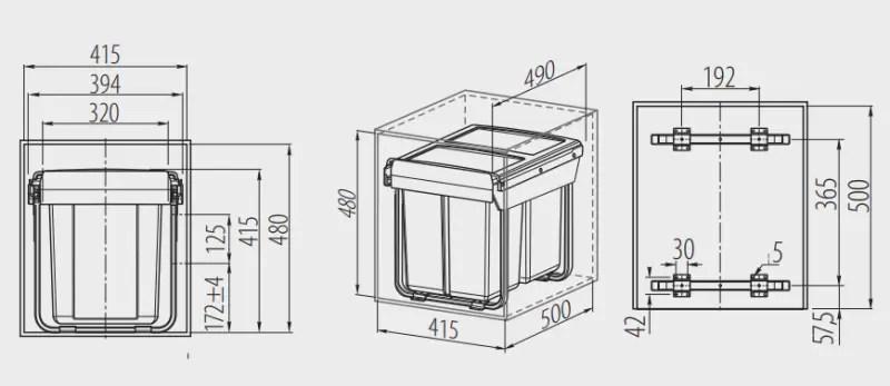 Garbi Sorter S-45-3 vbouw afvalsysteem met 3 afvalbakken 1 x 20 en 2 x 10 liter 1208957366