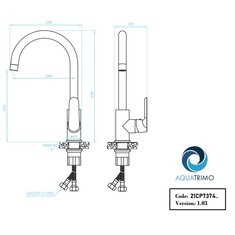 AquaTrimo Chopin enoročna kuhinjska pipa mat črna 21CP7374SW