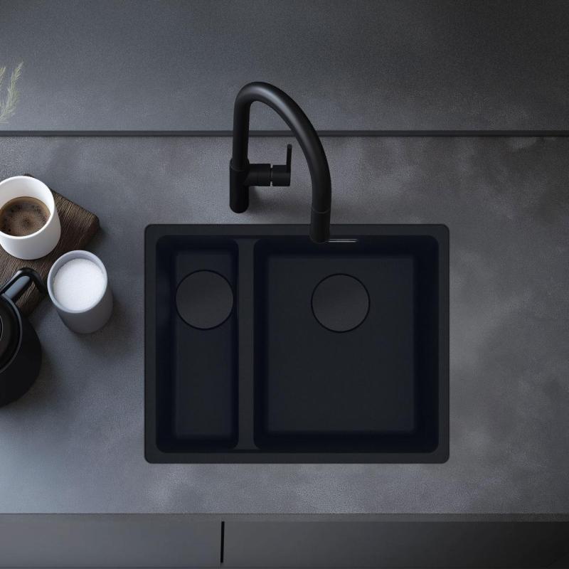 Franke Maris MRG 260/160-34-15 Fragranite črna izdaja mat črna pomivalno korito za ravno vgradnjo velika skleda desno