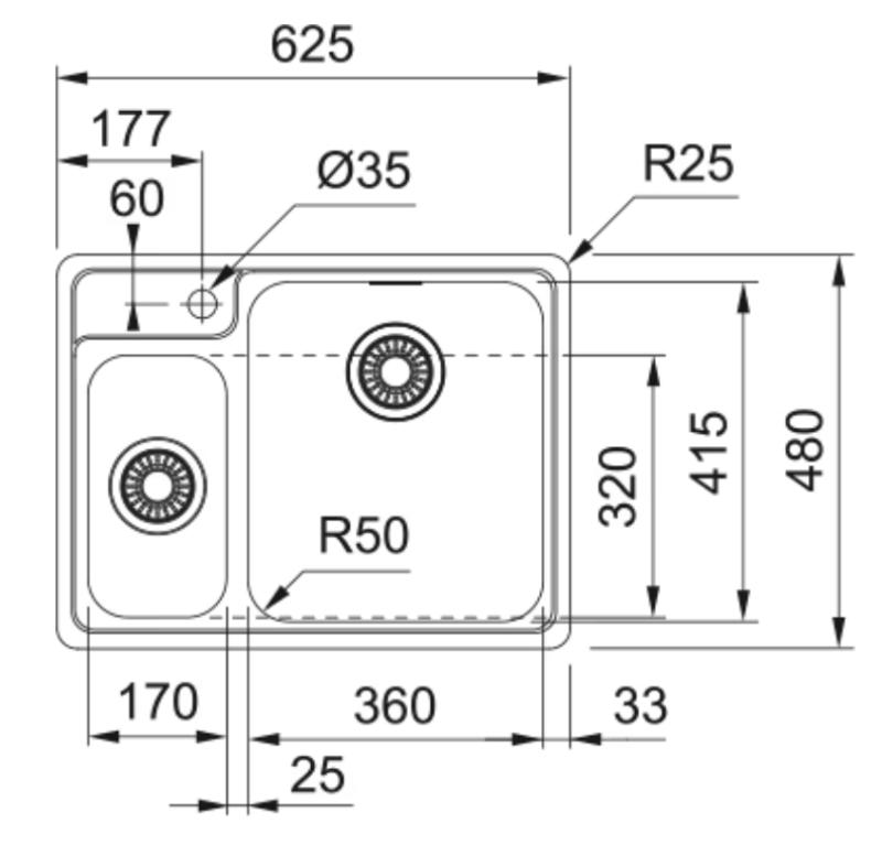 Franke pomivalno korito Bellissimo BCX 260 ravna vgradnja vklj. odprtino za pipo 625x480mm 127.0691.229