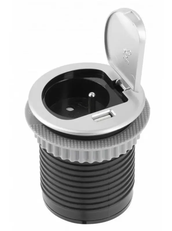 Indux Cover vgradna kuhinjska vtičnica z ozemljitvijo v delovno ploščo z USB in vtičnico, barva srebrna 1208957394