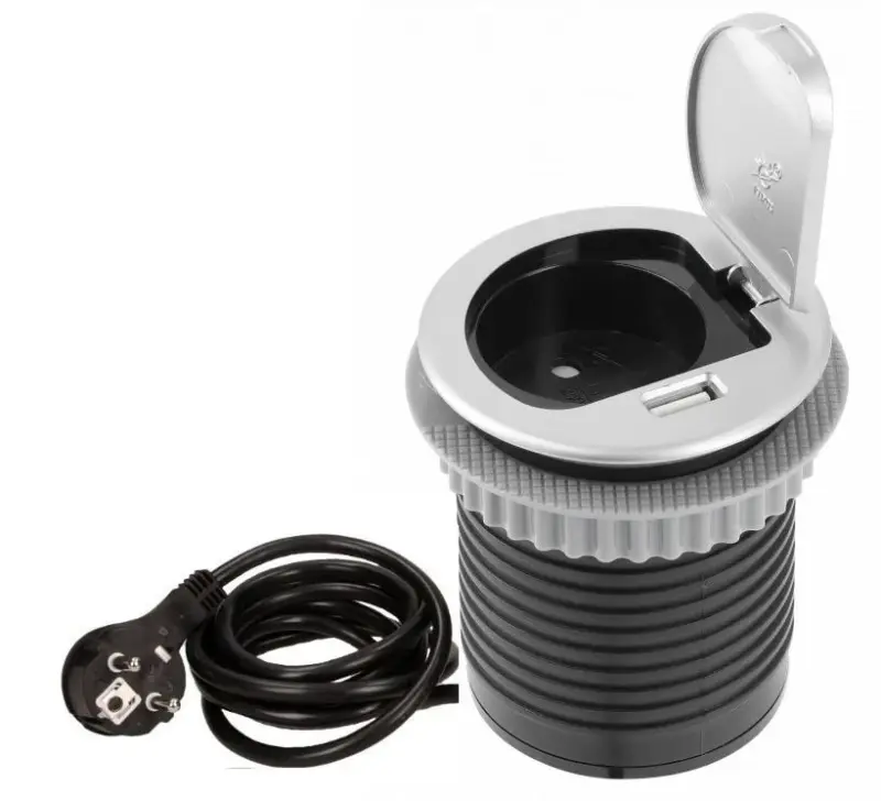 Indux Cover vgradna kuhinjska vtičnica z ozemljitvijo v delovno ploščo z USB in vtičnico, barva srebrna 1208957394