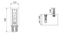 Indux Lift verzinkbare randaarde zwart keuken stopcontact in werkblad met verlichting, 2 x USB in brezžično polnjenje 1208957401