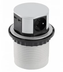 Indux Push potopljiv srebrni kuhinjski vtičnica v delovni plošči s 3 vtičnicami in 2 x USB 1208957412