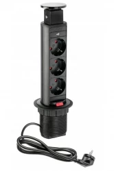 Indux Up & Down klein verzinkbare randaarde zwarte keuken stopcontact in werkblad met 3 stopcontacten 1208957415