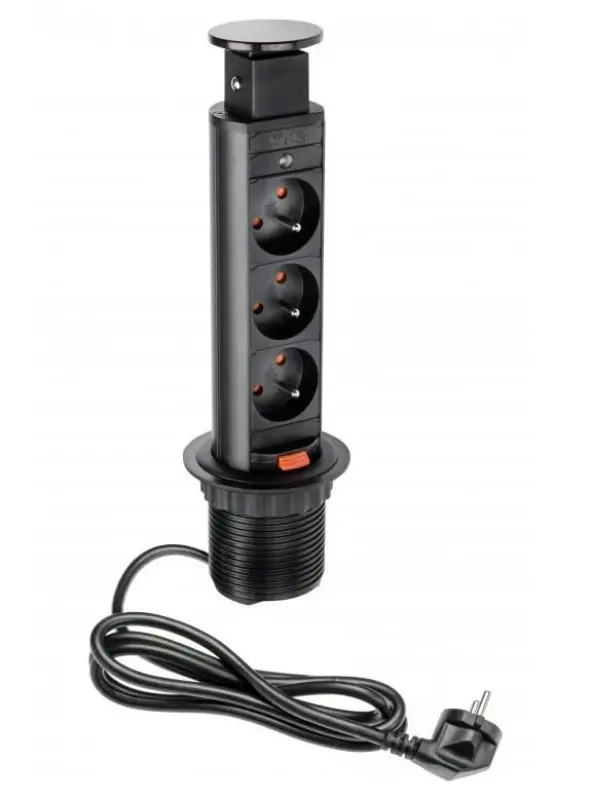Indux Up & Down majhen potopljiv ozemljitveni čep črn kuhinjski vtičnica v delovni plošči s 3 vtičnicami 1208957417