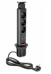 Indux Up & Down majhna potopljiva ozemljitvena vtičnica za črno kuhinjo v delovnem pultu s 3 vtičnicami in 2 x USB 1208957418