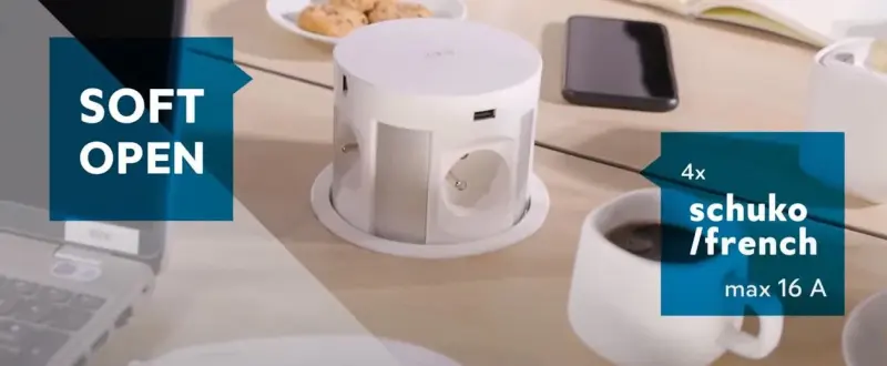 Indux Push verzinkbare randaarde witte keukenstopcontact in werkblad met 4 stopcontacten, 2 x USB, 2 x RJ45 en brezžično polnjenje 1208957419