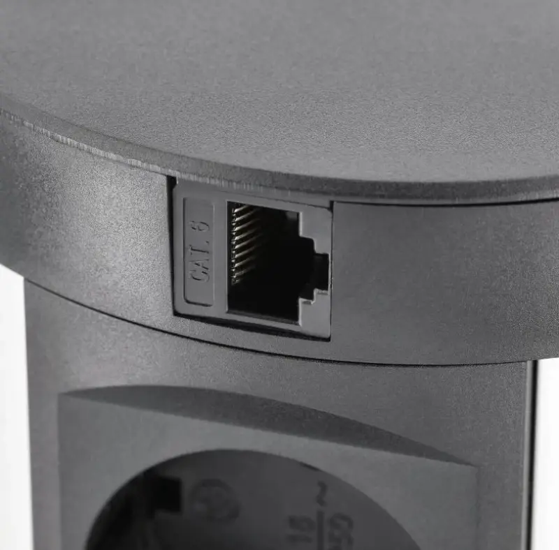 Indux Push potopljiva kuhinjska vtičnica črne barve v delovni plošči z 4 vtičnicami, 2 x USB, 2 x RJ45 in brezžičnim polnjenjem 1208957421