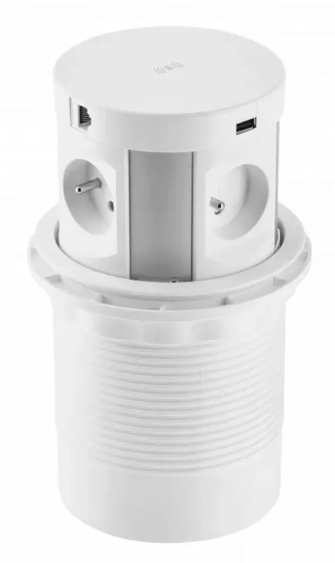 Indux Push potopljiva pena za belo kuhinjsko vtičnico v delovni plošči s 4 vtičnicami, 2 x USB, 2 x RJ45 in brezžičnim polnjenjem 1208957422