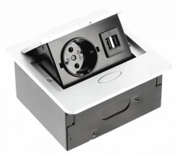 Indux Flip Small kuhinjska vtičnica z zaščitnim ozemljenjem v delovni površini ali zgornji omarici, mat bela, z 2 USB polnilnikoma, 1208957423