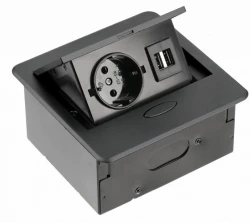 Indux Flip Small kuhinjska vtičnica z zaščitnim ozemljenjem v delovni plošči ali zgornji omarici, mat črna z 2 USB polnilnikoma 1208957424
