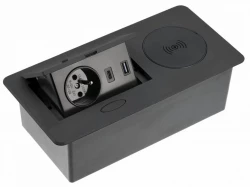 Indux Flip kuhinjska vtičnica z zaščitno ozemljitvijo v delovni plošči mat črne barve z brezžično povezavo in 2 USB polnilnikoma 1208957428