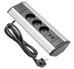 Indux Corner kotna kuhinjska vtičnica s 3 zemeljskimi vtičnicami in 2 USB polnilnikoma 1208957431