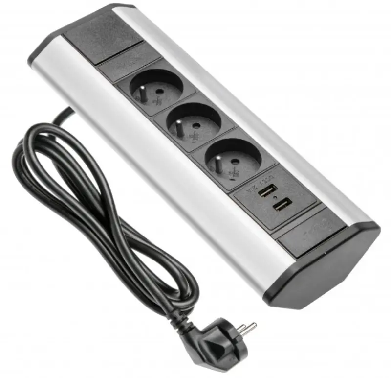Indux Corner kotna kuhinjska vtičnica z 3 zemeljskimi vtičnicami in 2 USB polnilnikoma 1208957442