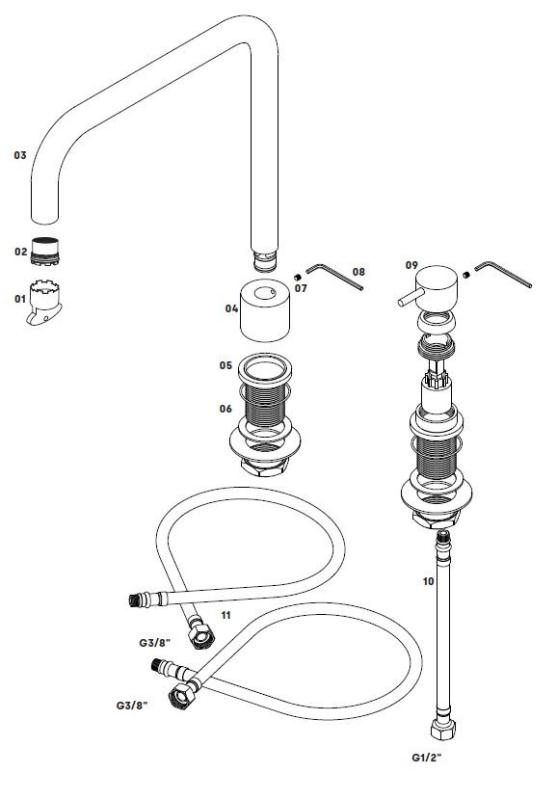 Waterevolution Flow 2-luknjasta kuhinjska armatura gunmetal PVD T151HGME