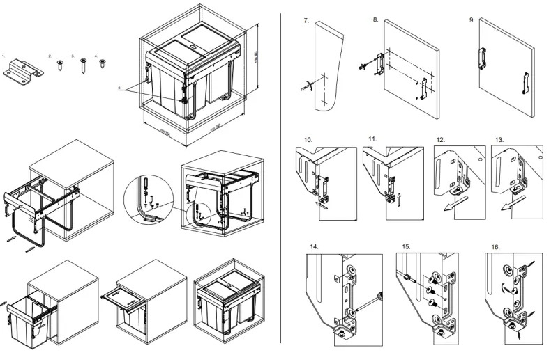 Garbi Carrier C-40-2-H inbouwafvalsysteem met eigen geleiders en 2 afvalbakken 2 x 20 liter 1208957463