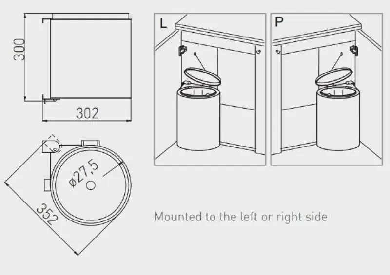 Garbi Round R-40-1 ingebouwde afvalbak 11 liter, links en rechts te plaatsen 1208957471