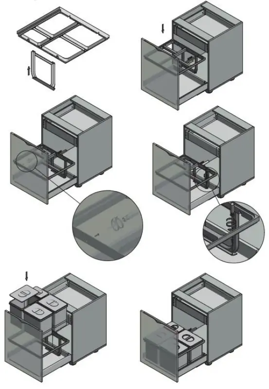 Garbi Basket B-60-4-H sortersysteem voor afval voor lade van 60 cm, inclusief houder en 4 afvalbakken 1208957472