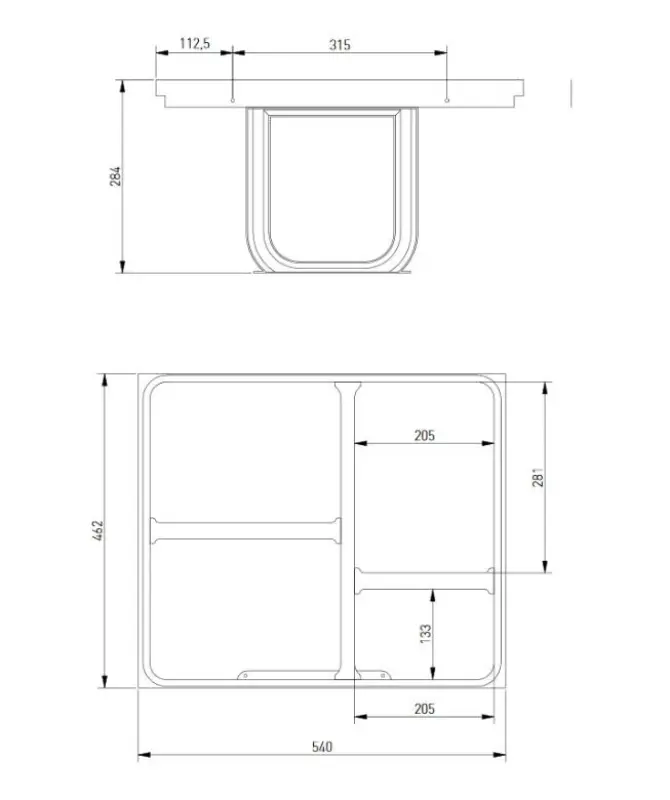 Garbi Basket B-60-4-H sortersysteem voor afval voor lade van 60 cm, inclusief houder en 4 afvalbakken 1208957472