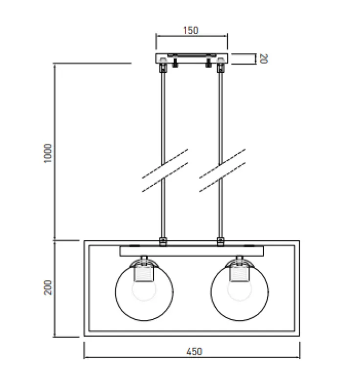 Decor Avelin viseča svetilka z zlatim pravokotnim okvirjem širine 45 cm 2232