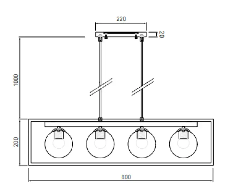 Decor Avelin viseča svetilka z zlato pravokotno ogrodje, širina 80 cm 2287