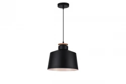 Decor Margus mat črna kovinska viseča svetilka z leseno dodatkom 2911