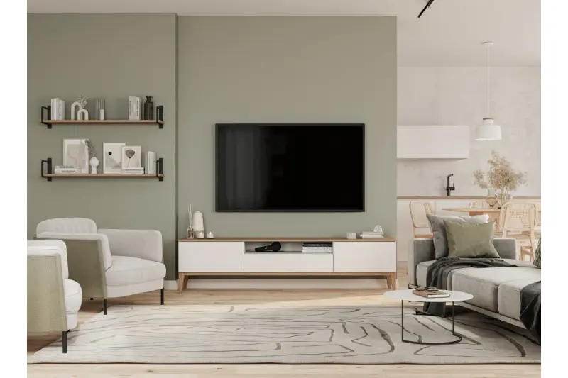 Decor Margus mat bela kovinska viseča svetilka z lesenim dodatkom 3086