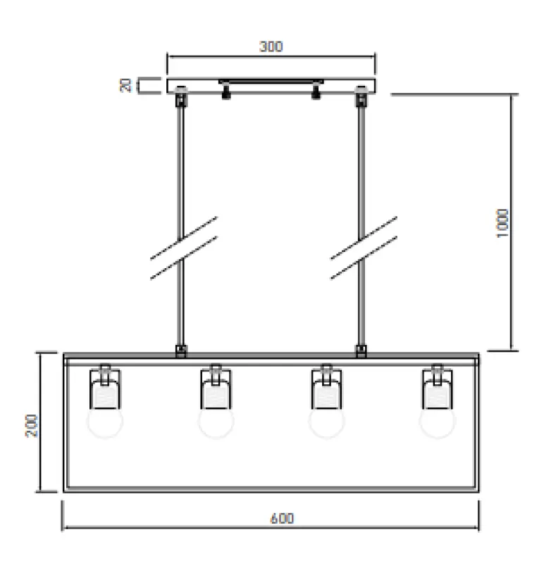 Decor Diu črna geometrijska viseča svetilka s 4 svetlobnimi viri širine 60 cm 3635