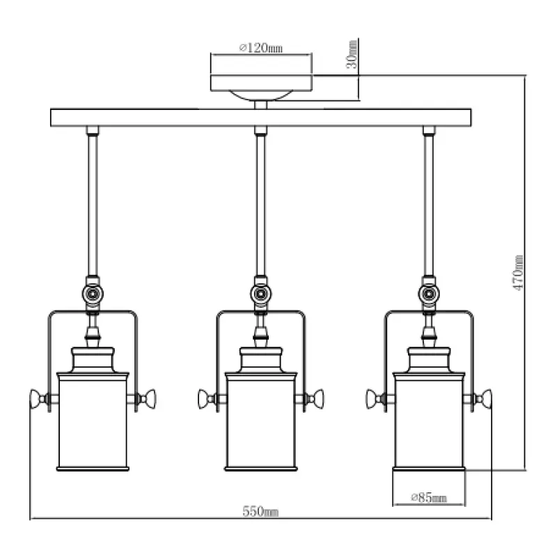 Decor Demir črna viseča svetilka s 3 svetlobnimi viri 4014
