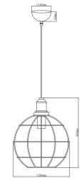 Decor Viela starinsko zlata žičnata kovinska viseča svetilka, kroglaste oblike, premer 29 cm 7016