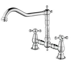 AquaTrimo Windsor 2-luknjasta klasična kuhinjska nostalgična mostna kuhinjska pipa z kotnim izlivom krom 21WS7653CM