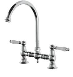 AquaTrimo Country 2-luknjična klasična kuhinjska nostalgična mostna kuhinjska pipa z okroglo izlivno cevjo krom 21CT7655CM