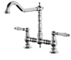 AquaTrimo Country 2-luknjičasta klasična kuhinjska nostalgična mostna pipa z kotnim izlivom, krom 21CT7657CM