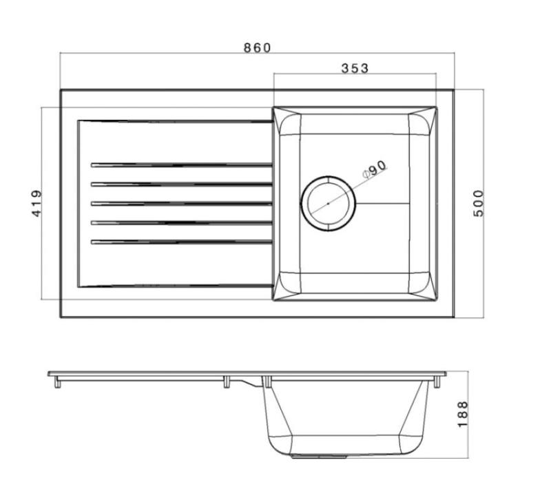 Ausmann Fibre pomivalno korito črno reverzibilno z odcejalnikom, nadgradnja 86x50 cm 1208957665