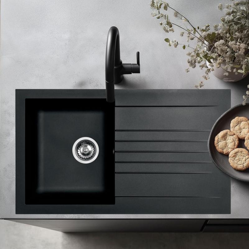 Ausmann Fibre pomivalno korito črno reverzibilno z odcejalnikom, nadgradnja 86x50 cm 1208957665