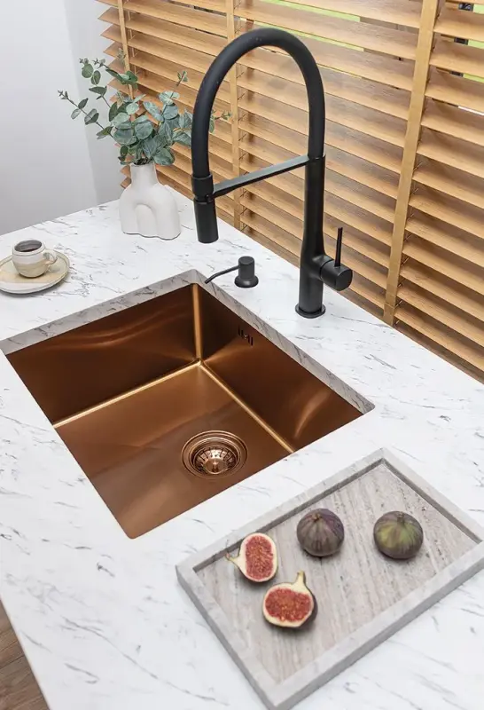 Aquadesign Sinks koper RVS spoelbak koper kleur PVD 50x40 podgradna, ravna in nadgradna montaža 1208957700