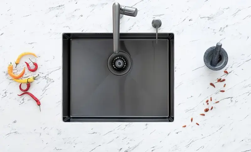 Aquadesign pomivalna korita pištola metal RVS pomivalno korito antracitna barva PVD 50x40 podpultna, vgradna in nadgradna 1208957702