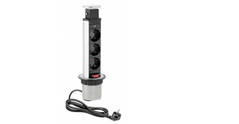 Indux Up & Down klein verzinkbaar randaarde zilver keuken stopcontact in werkblad met 3 stopcontacten 1208957839