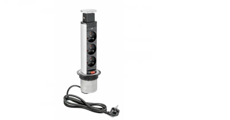 Indux Up & Down majhna potopljiva srebrna kuhinjska vtičnica v delovni plošči s 3 vtičnicami 1208957841