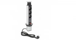 Indux Up & Down majhna vdelana srebrna kuhinjska vtičnica v delovni plošči s 3 vtičnicami in 2 x USB 1208957842