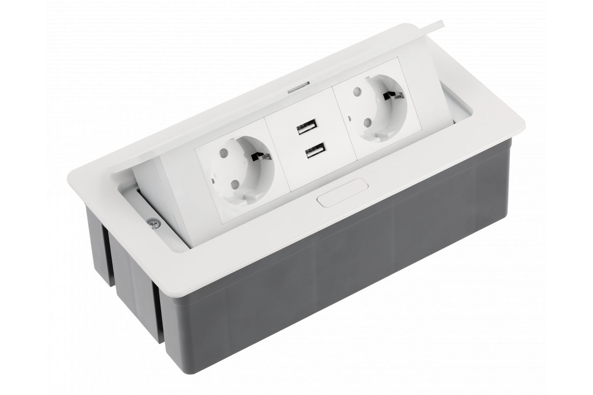 Indux Flip Medium kuhinjska vtičnica z ozemljitvijo v delovni plošči ali zgornji omarici bela z 2 vtičnicama in 2 USB polnilnikoma 1208957847
