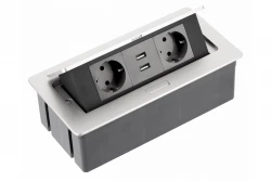 Indux Flip Medium kuhinjska vtičnica z ozemljitvijo v delovni površini ali zgornji omarici iz aluminija z 2 vtičnicama in 2 USB polnilcema 1208957848