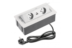 Indux Flip Medium kuhinjska vtičnica s kovinsko ozemljitvijo v delovni plošči ali zgornji omari bela z 2 vtičnicama in 2 USB polnilnikoma 1208957849