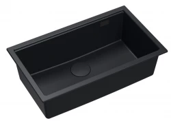 Quadri Newport II groot en diep granieten spoelbak, opbouw en onderbouw, zwart, spoelbak 76x45, 1208957855