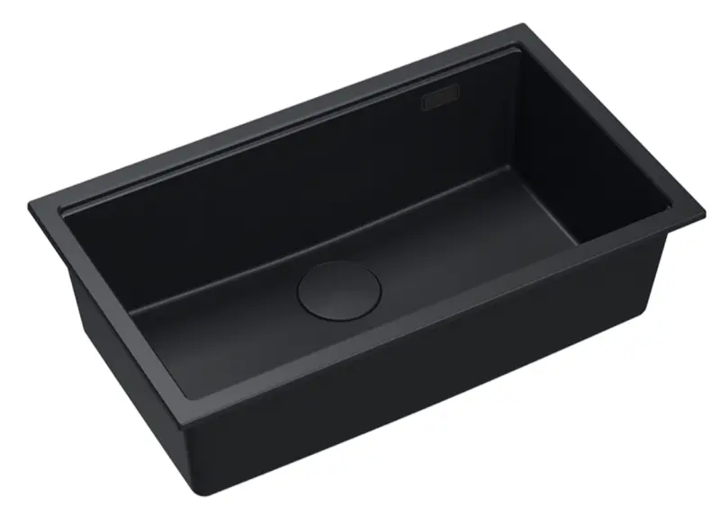 Quadri Newport II groot en diep granieten spoelbak, opbouw en onderbouw, zwart, spoelbak 76x45, 1208957855