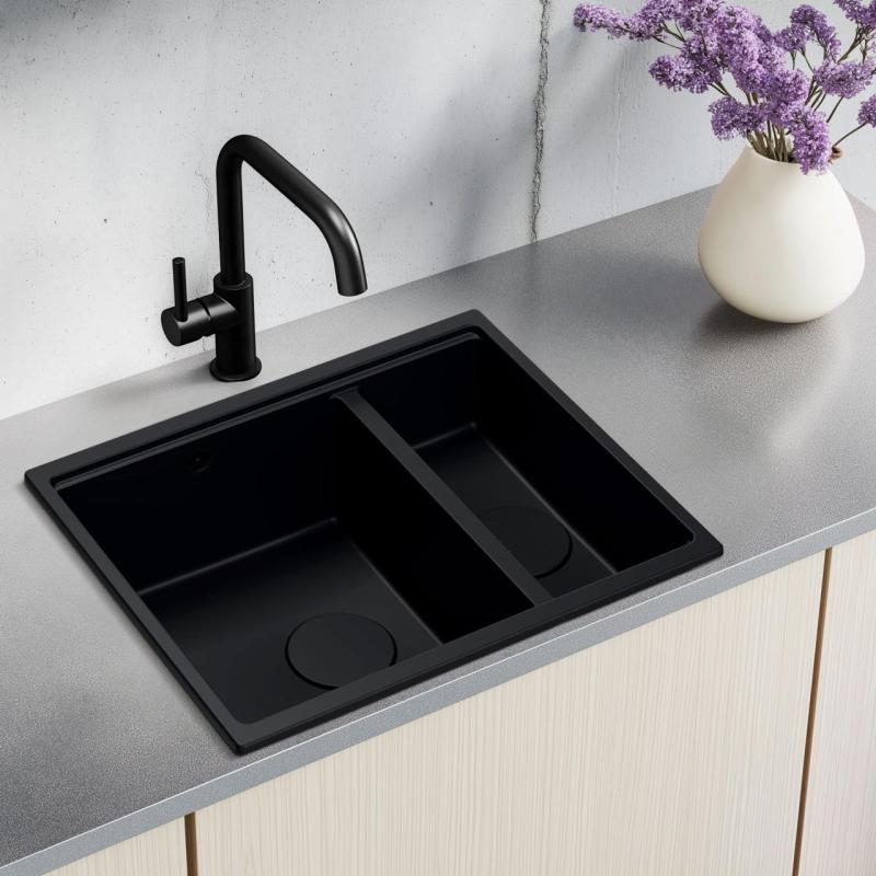 Quadri Newport II zwart 1,5 pomivalno korito granit nadgradna in vgradna pomivalna korita 555x460 mm z nerjavečim čepom 1208957861