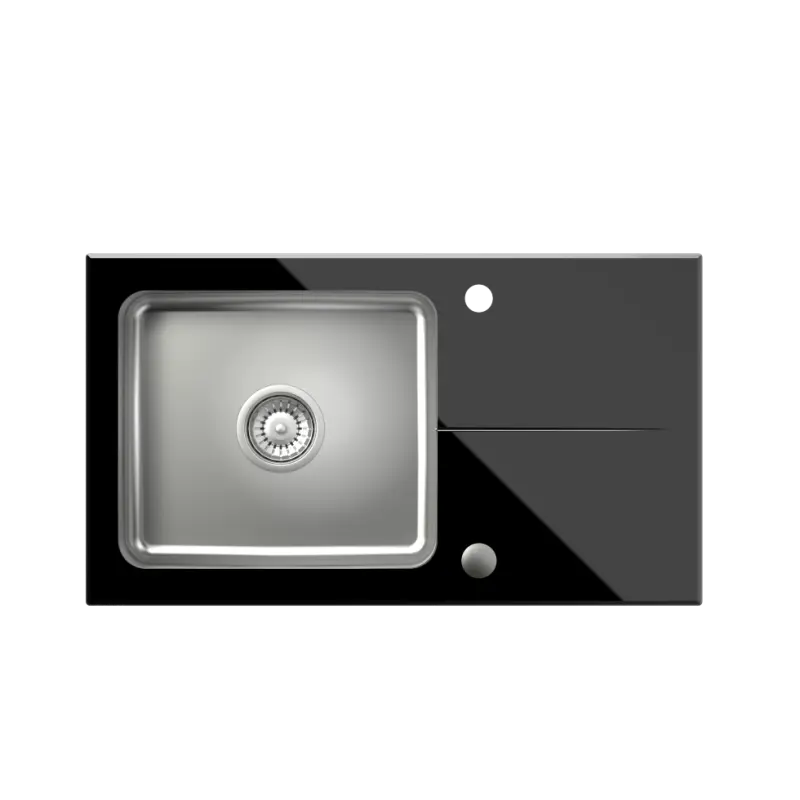 Quadri Glazz nadgrajena pomivalno korito iz nerjavečega jekla s črnim steklenim odcejalnikom, obojestransko, 77x44, 1208957862